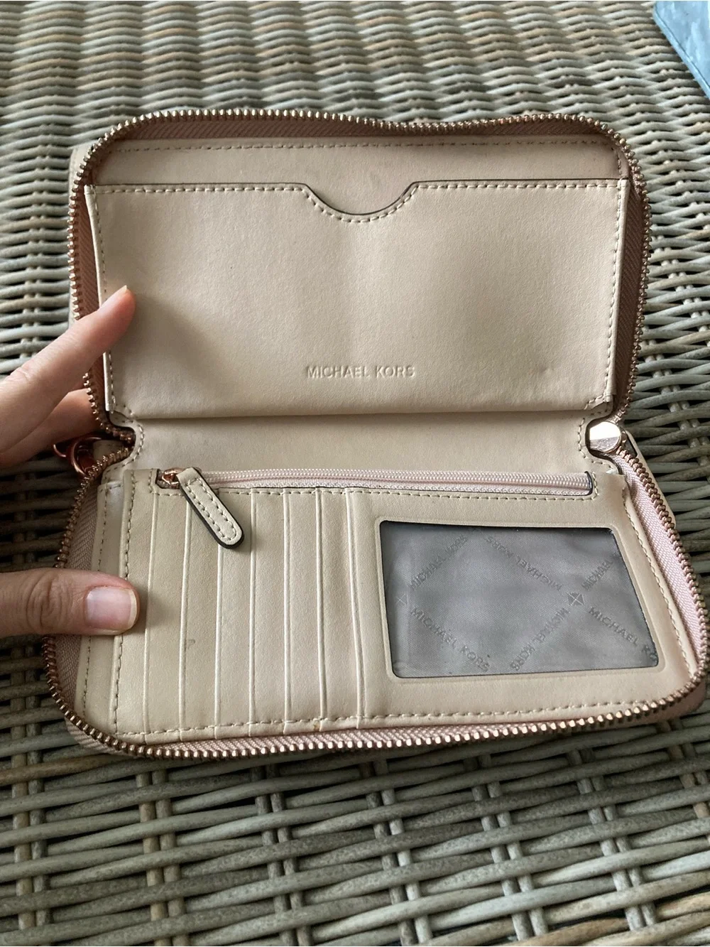 Michael Kors Metallic Rose Gold Embossed Wristlet Card Holder
